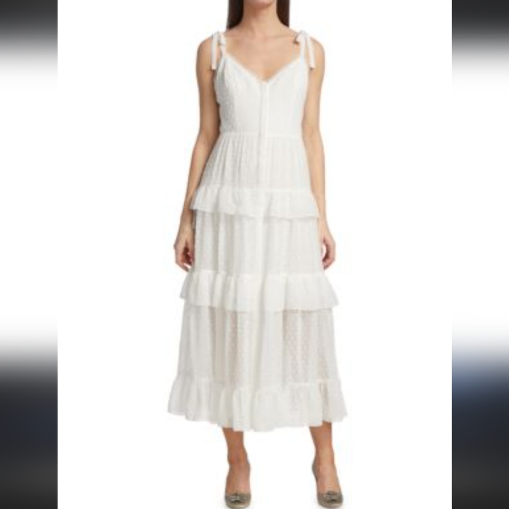 NWT Marchesa Notte size 8 white swiss dot layered tiered dress